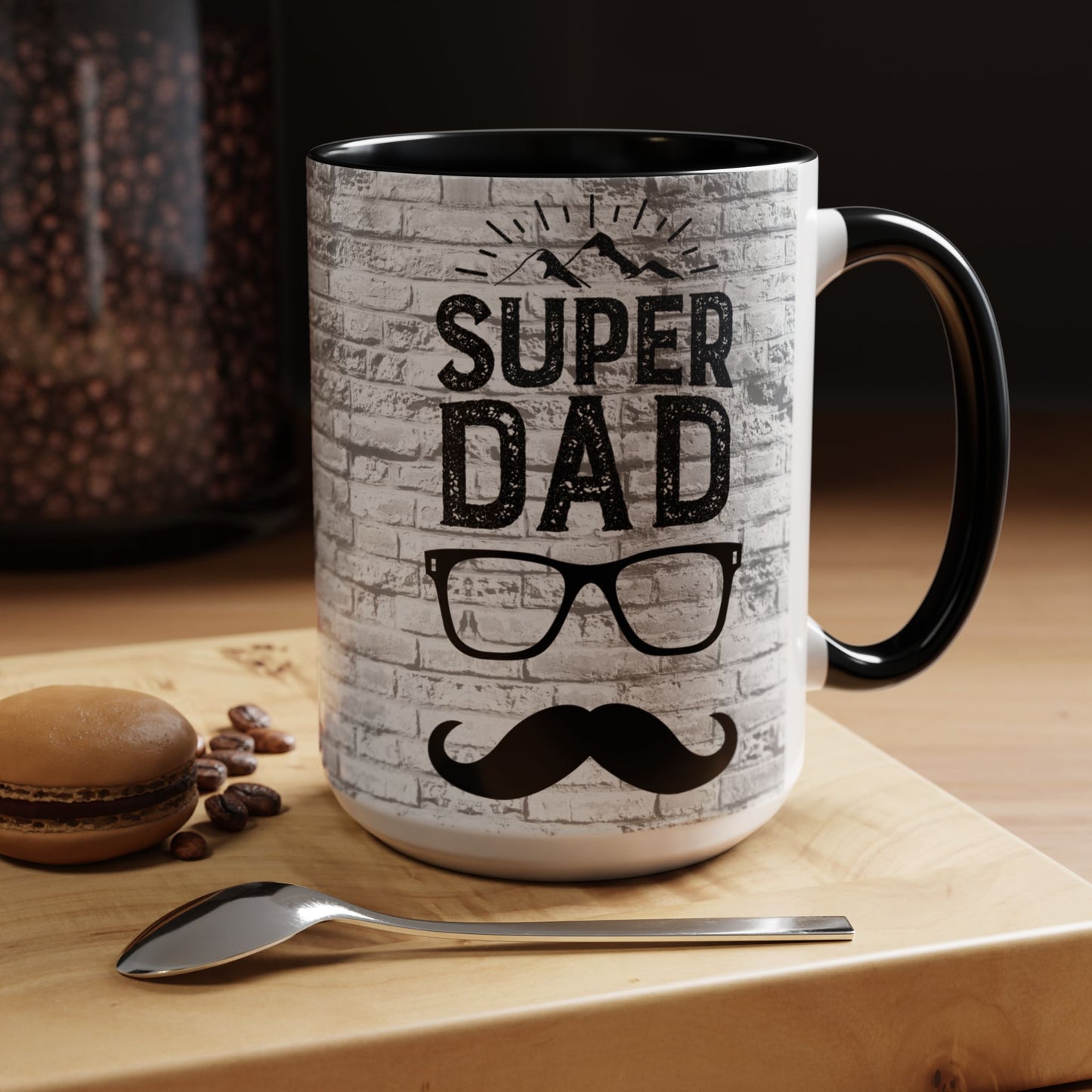 Super Dad Accent Coffee Mug — Father’s Day Mustache & Glasses 11/15oz
