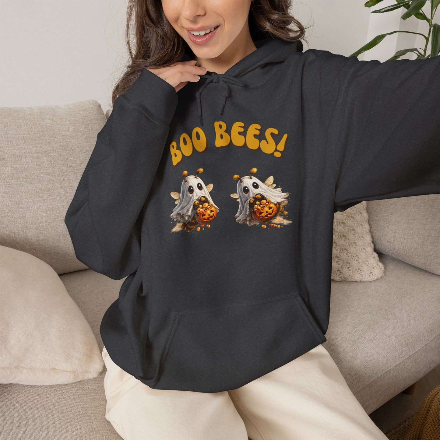 Halloween 'Boo Bees' Hoodie – Cute Ghost Bee Pumpkin Graphic Sweatshirt