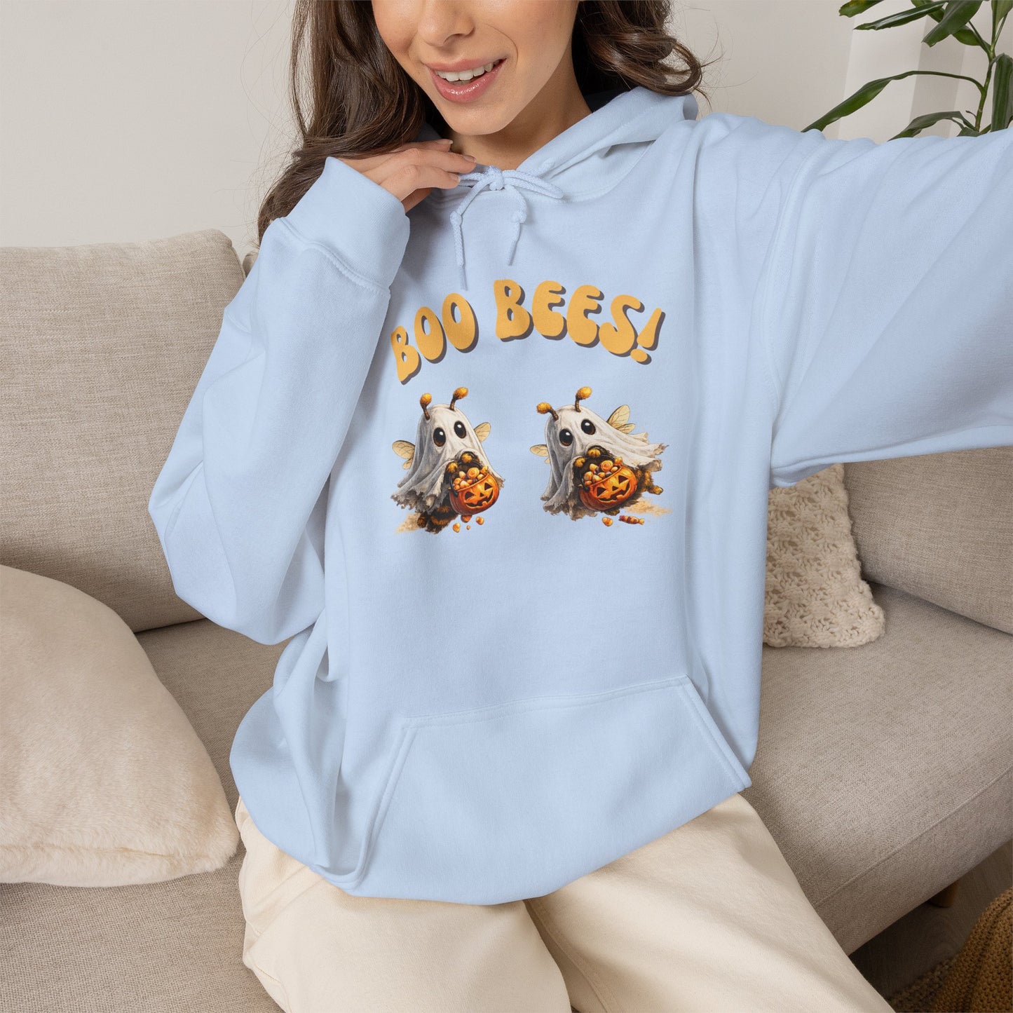 Halloween 'Boo Bees' Hoodie – Cute Ghost Bee Pumpkin Graphic Sweatshirt