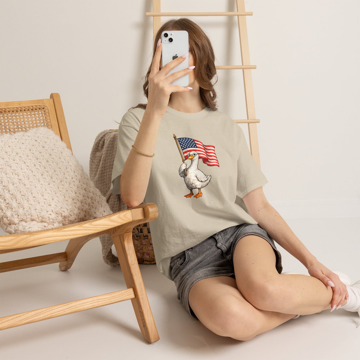 Patriotic Duck T-Shirt – Cute Duck Holding American Flag, 4th of July Tee