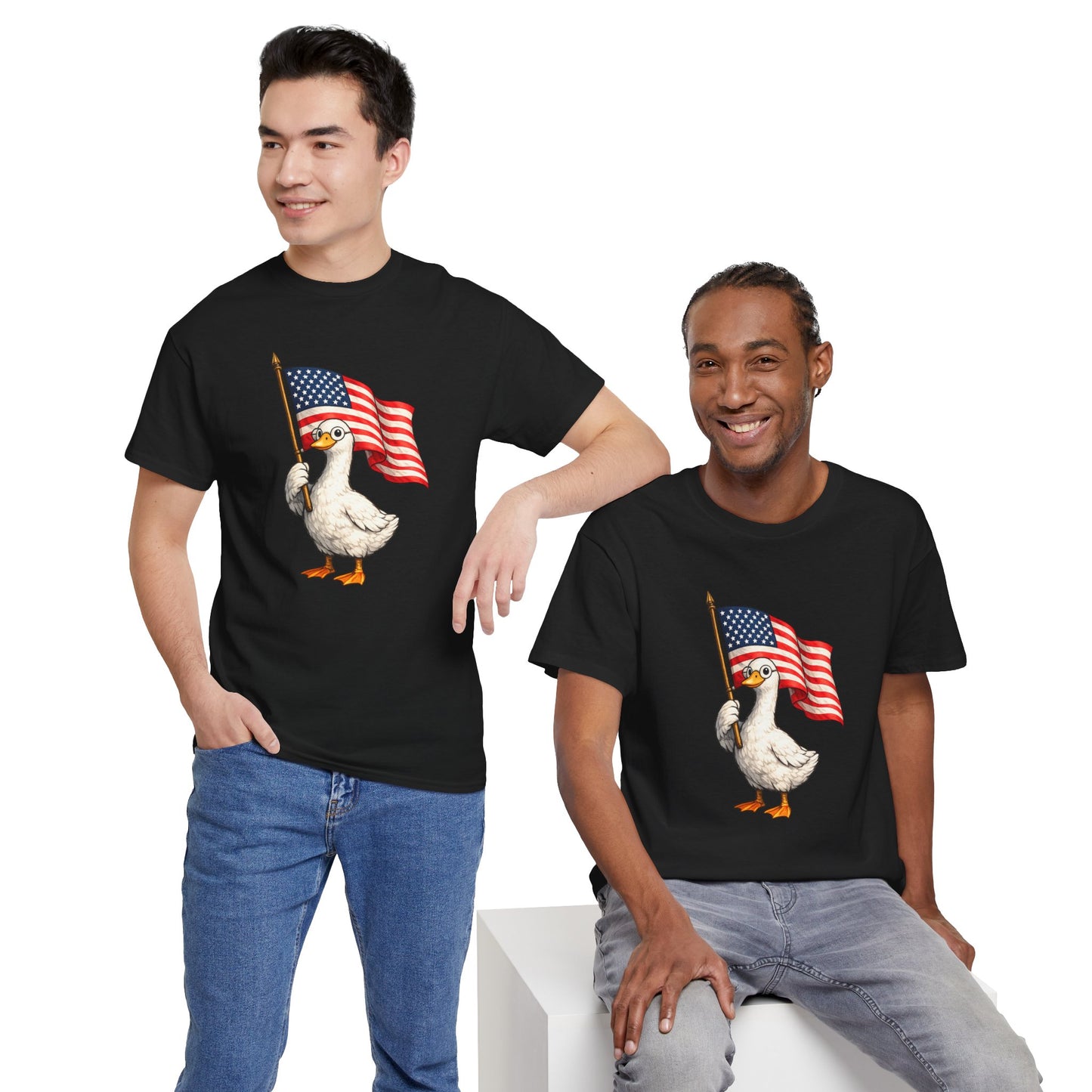 Patriotic Duck T-Shirt – Cute Duck Holding American Flag, 4th of July Tee