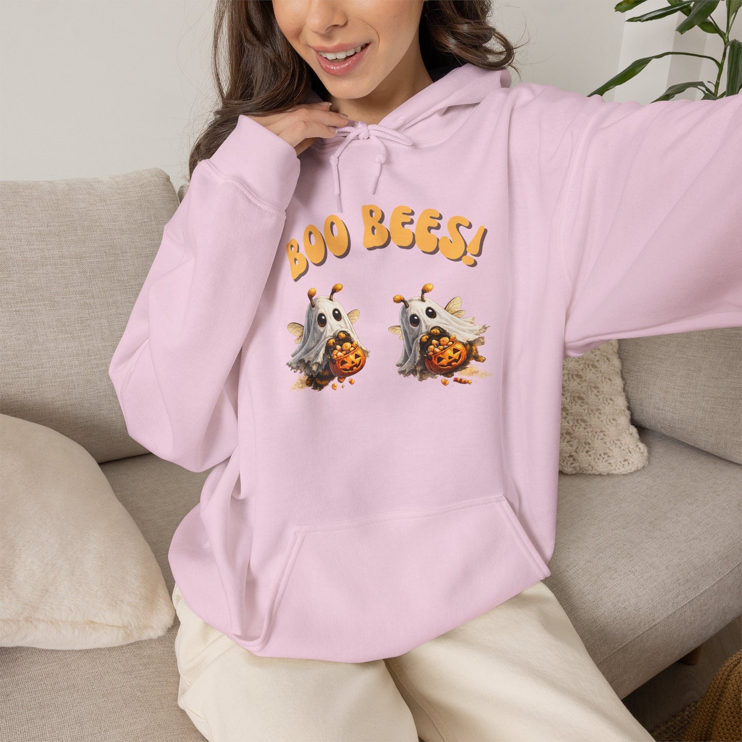 Halloween 'Boo Bees' Hoodie – Cute Ghost Bee Pumpkin Graphic Sweatshirt
