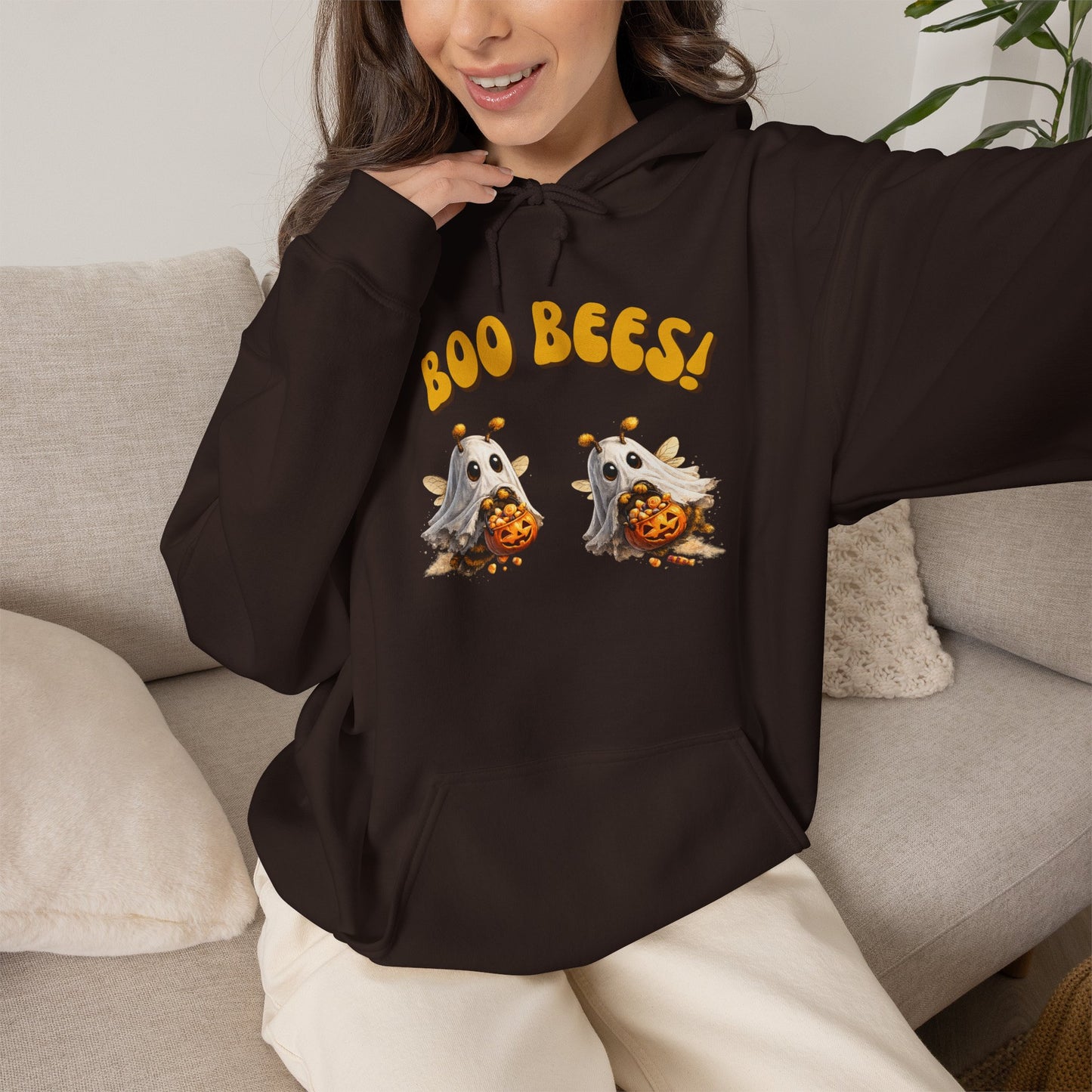 Halloween 'Boo Bees' Hoodie – Cute Ghost Bee Pumpkin Graphic Sweatshirt