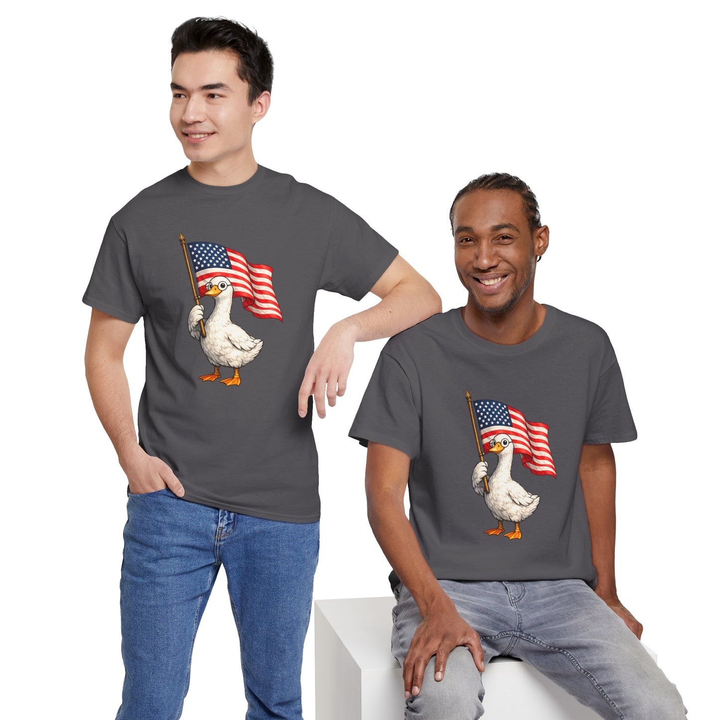 Patriotic Duck T-Shirt – Cute Duck Holding American Flag, 4th of July Tee