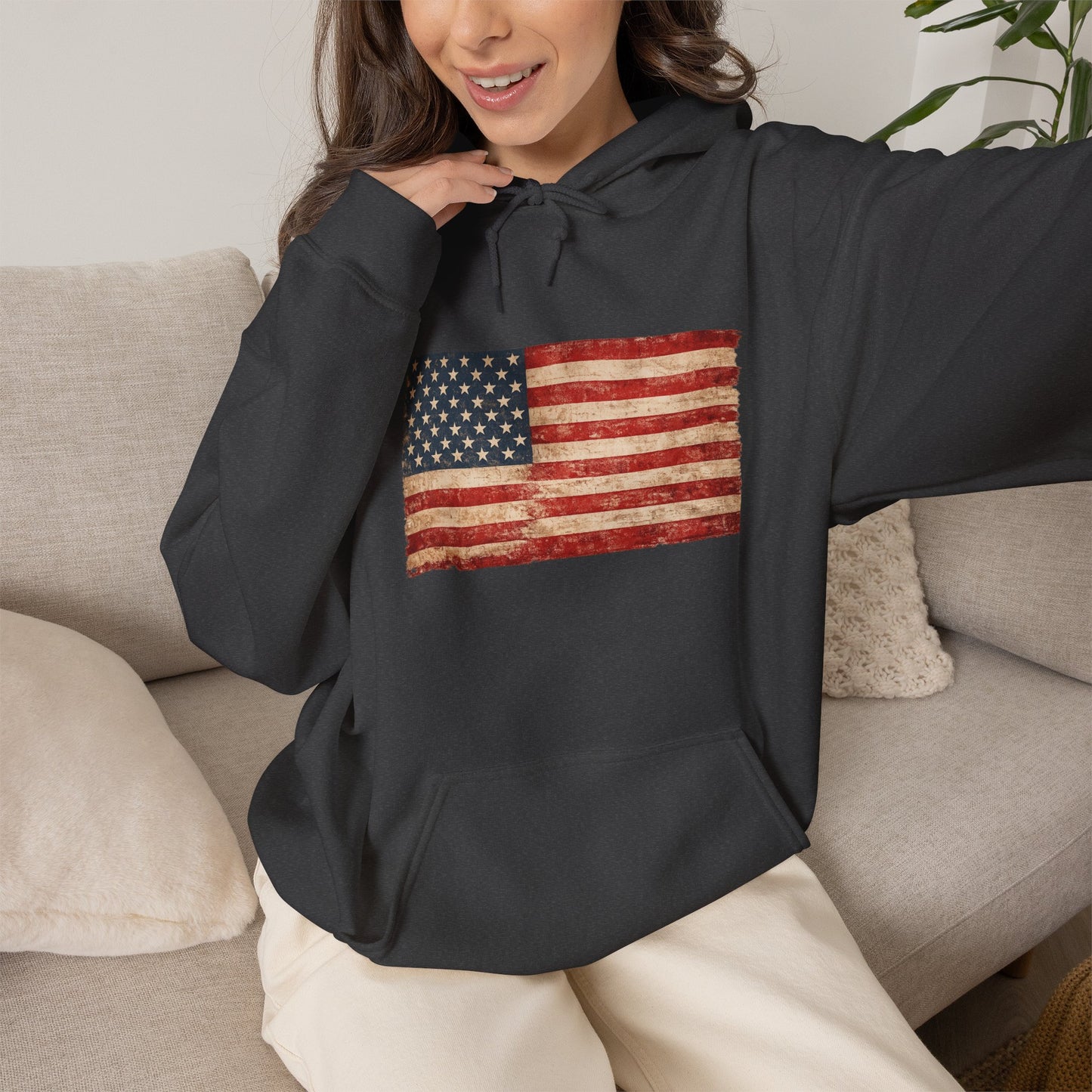 Vintage American Flag Hoodie - Distressed USA Patriotic Pullover