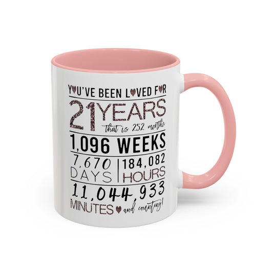 21 Years Loved Anniversary Coffee Mug — "You've Been Loved for 21 Years" Accent Mug (11/15oz)