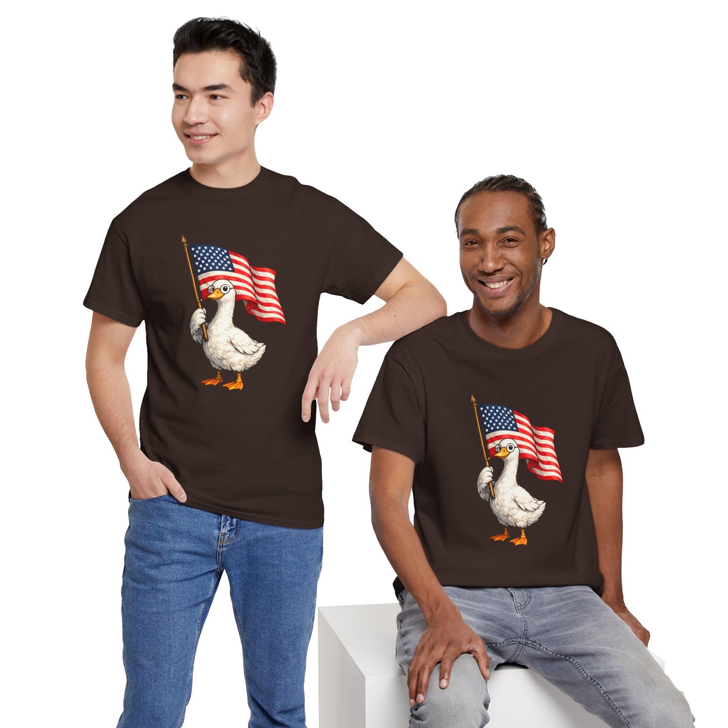 Patriotic Duck T-Shirt – Cute Duck Holding American Flag, 4th of July Tee