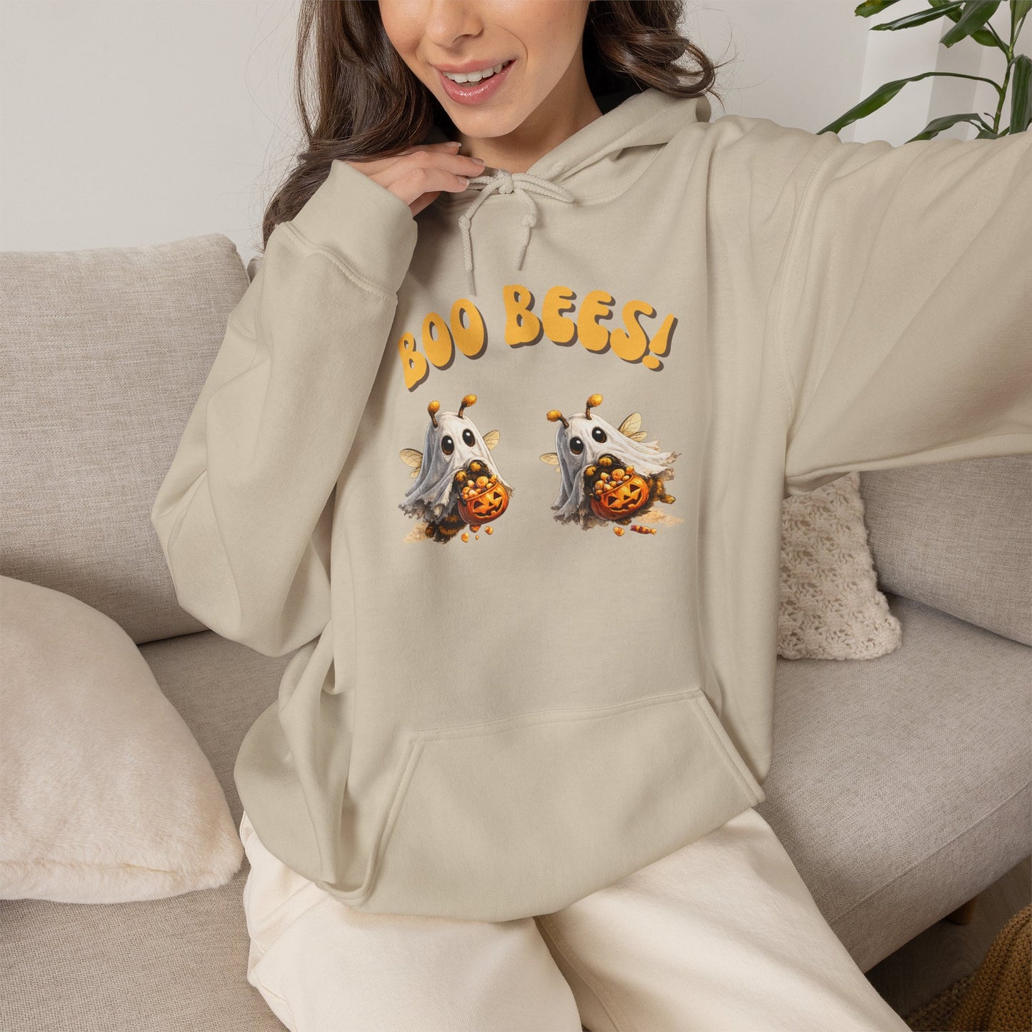 Halloween 'Boo Bees' Hoodie – Cute Ghost Bee Pumpkin Graphic Sweatshirt