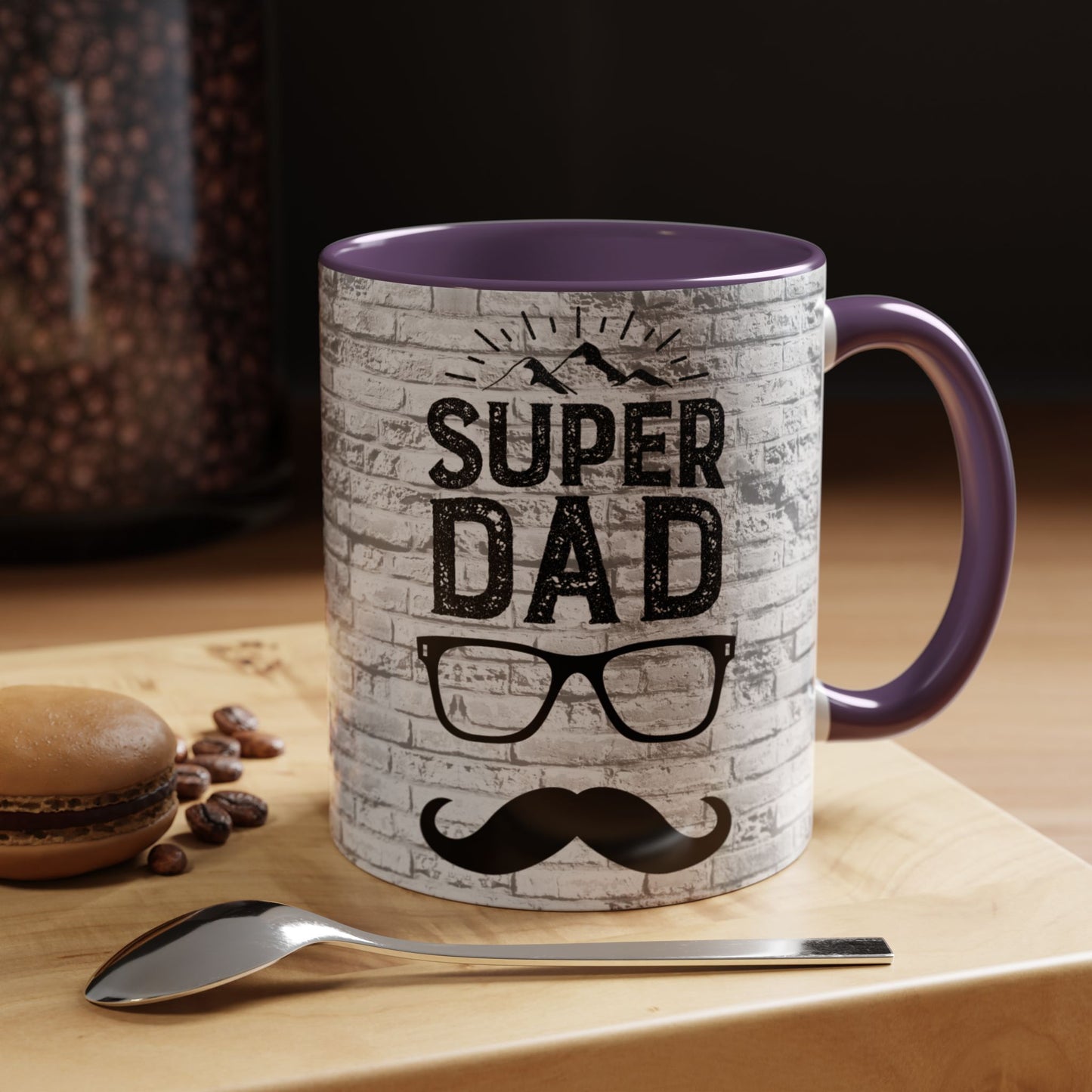 Super Dad Accent Coffee Mug — Father’s Day Mustache & Glasses 11/15oz