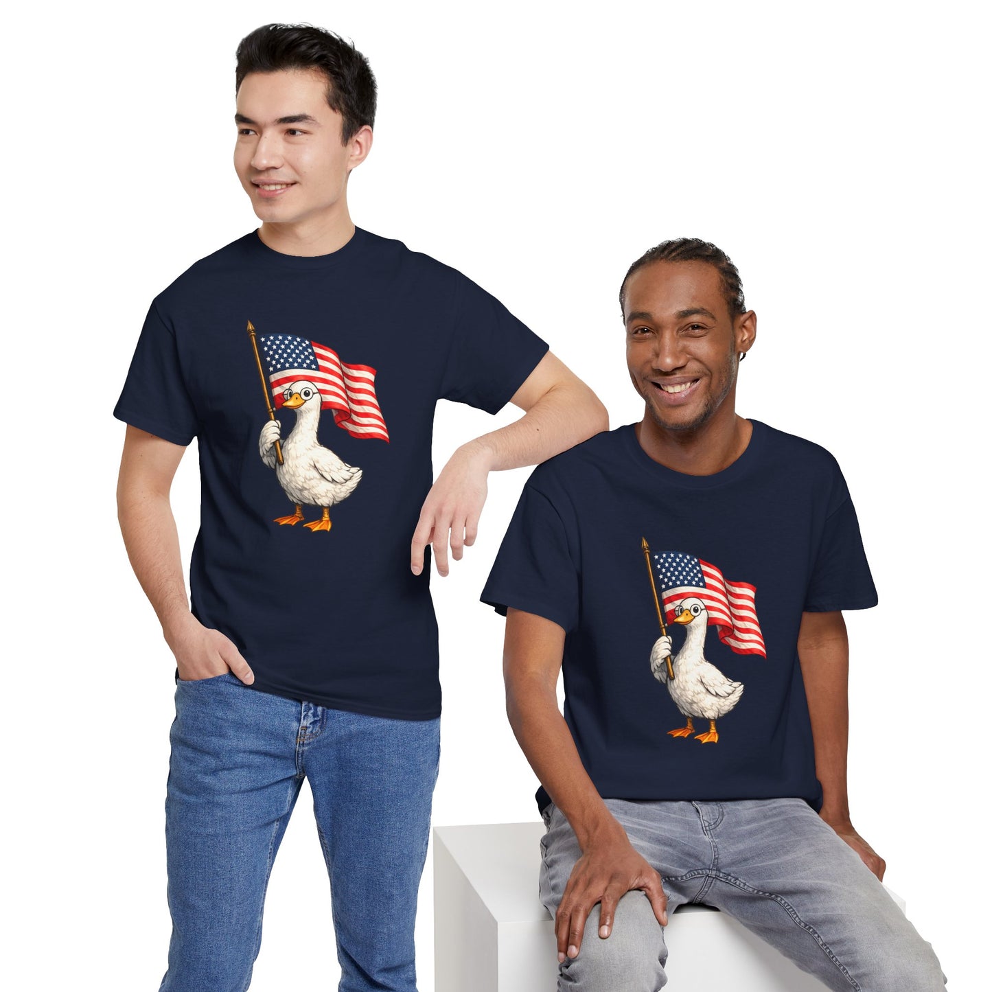 Patriotic Duck T-Shirt – Cute Duck Holding American Flag, 4th of July Tee