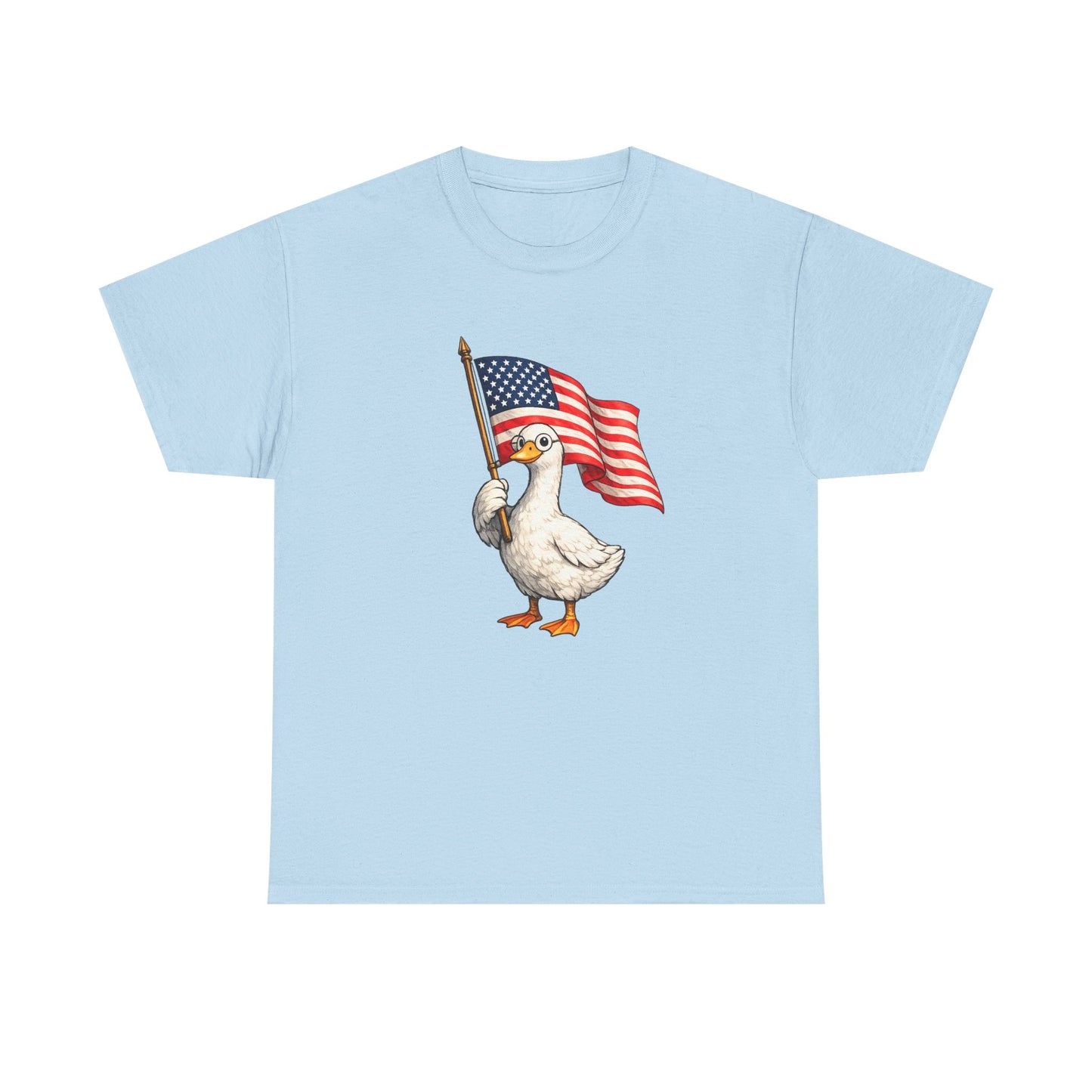 Patriotic Duck T-Shirt – Cute Duck Holding American Flag, 4th of July Tee