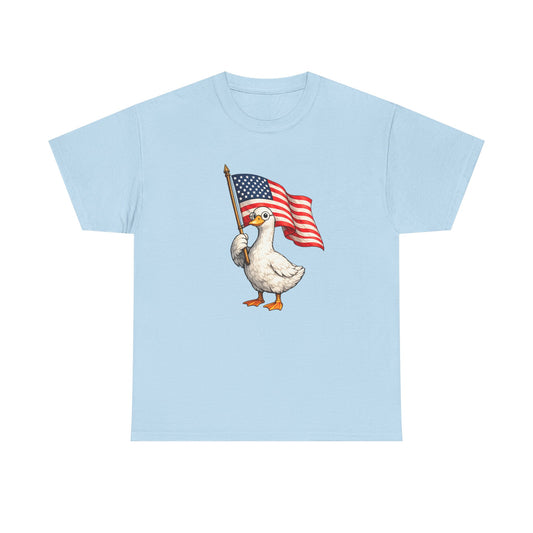 Patriotic Duck T-Shirt – Cute Duck Holding American Flag, 4th of July Tee
