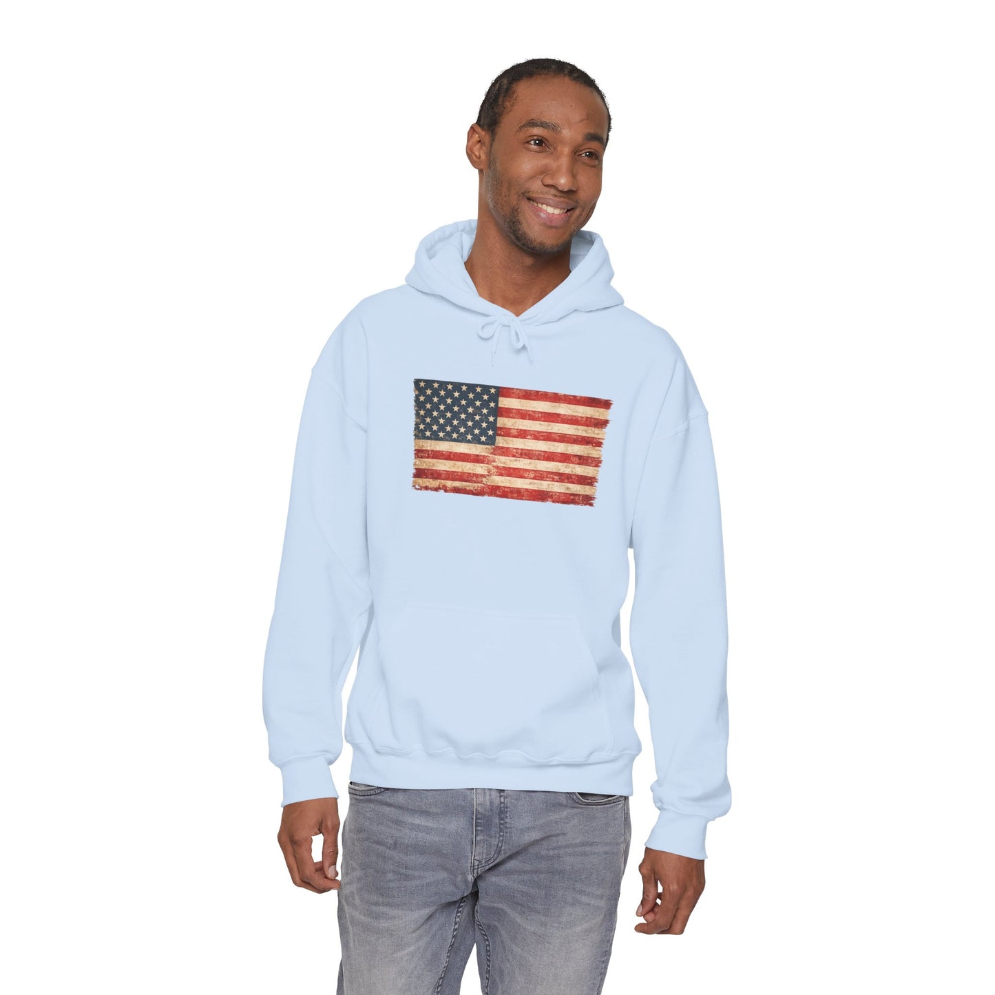 Vintage American Flag Hoodie - Distressed USA Patriotic Pullover