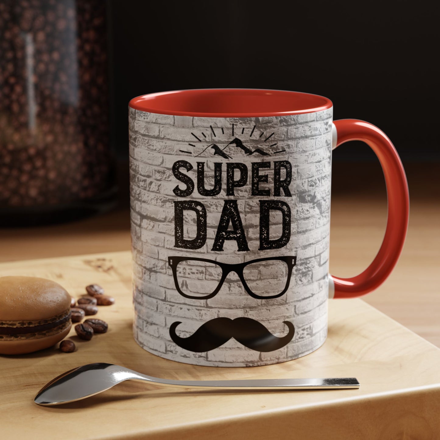 Super Dad Accent Coffee Mug — Father’s Day Mustache & Glasses 11/15oz