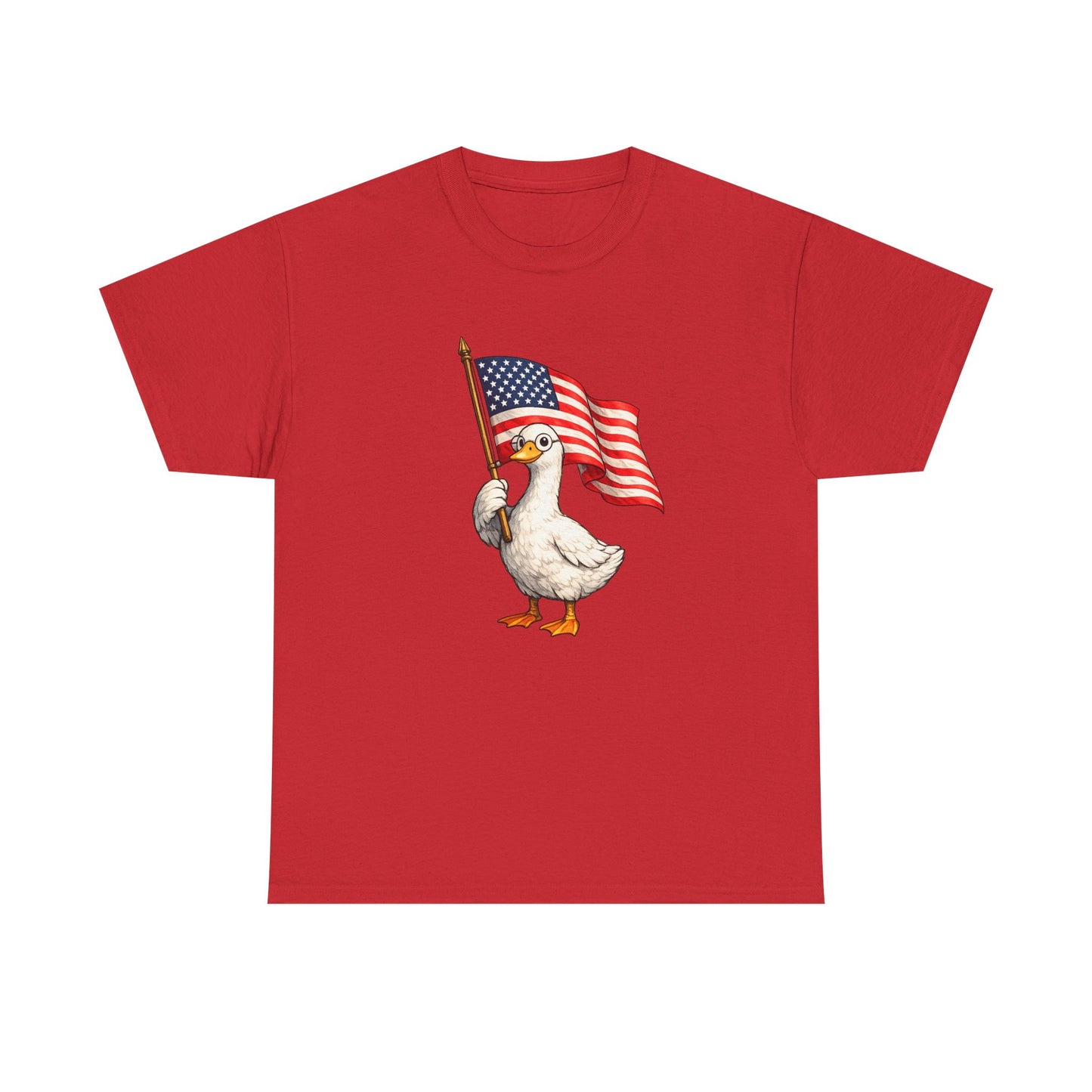 Patriotic Duck T-Shirt – Cute Duck Holding American Flag, 4th of July Tee