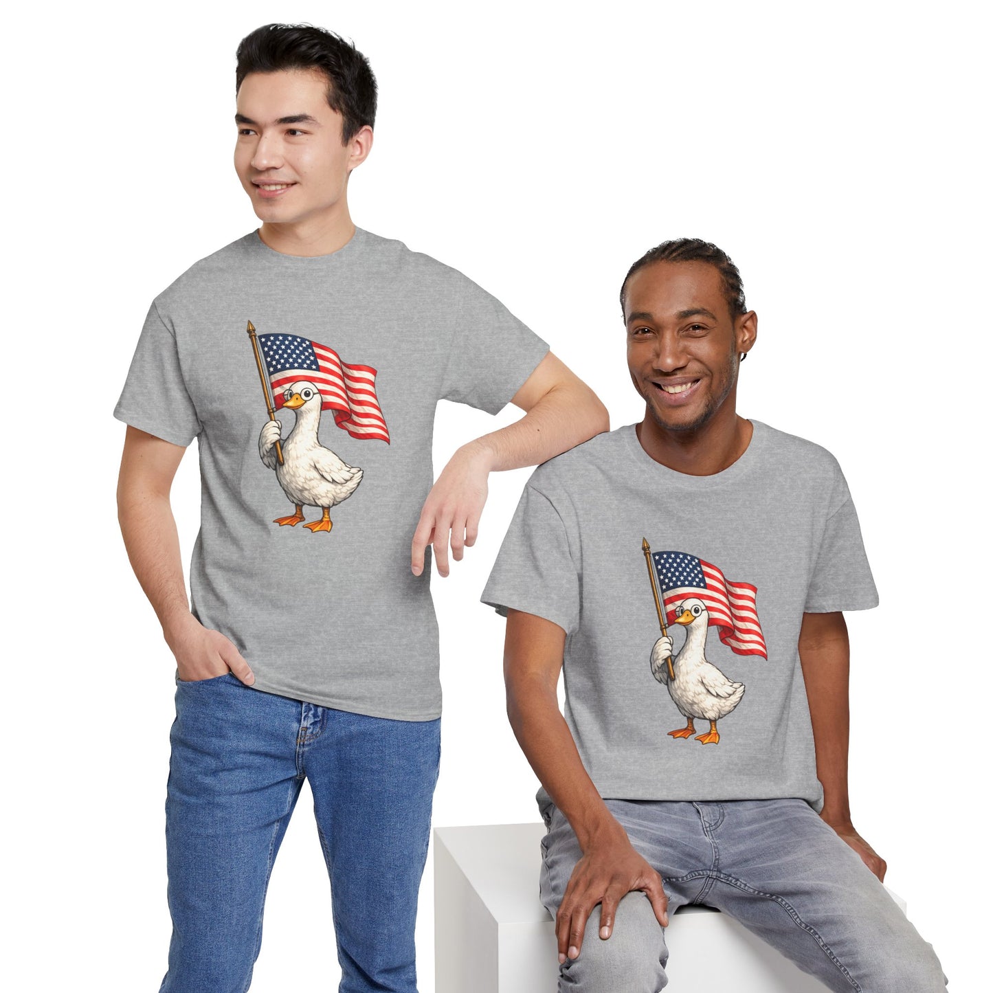 Patriotic Duck T-Shirt – Cute Duck Holding American Flag, 4th of July Tee