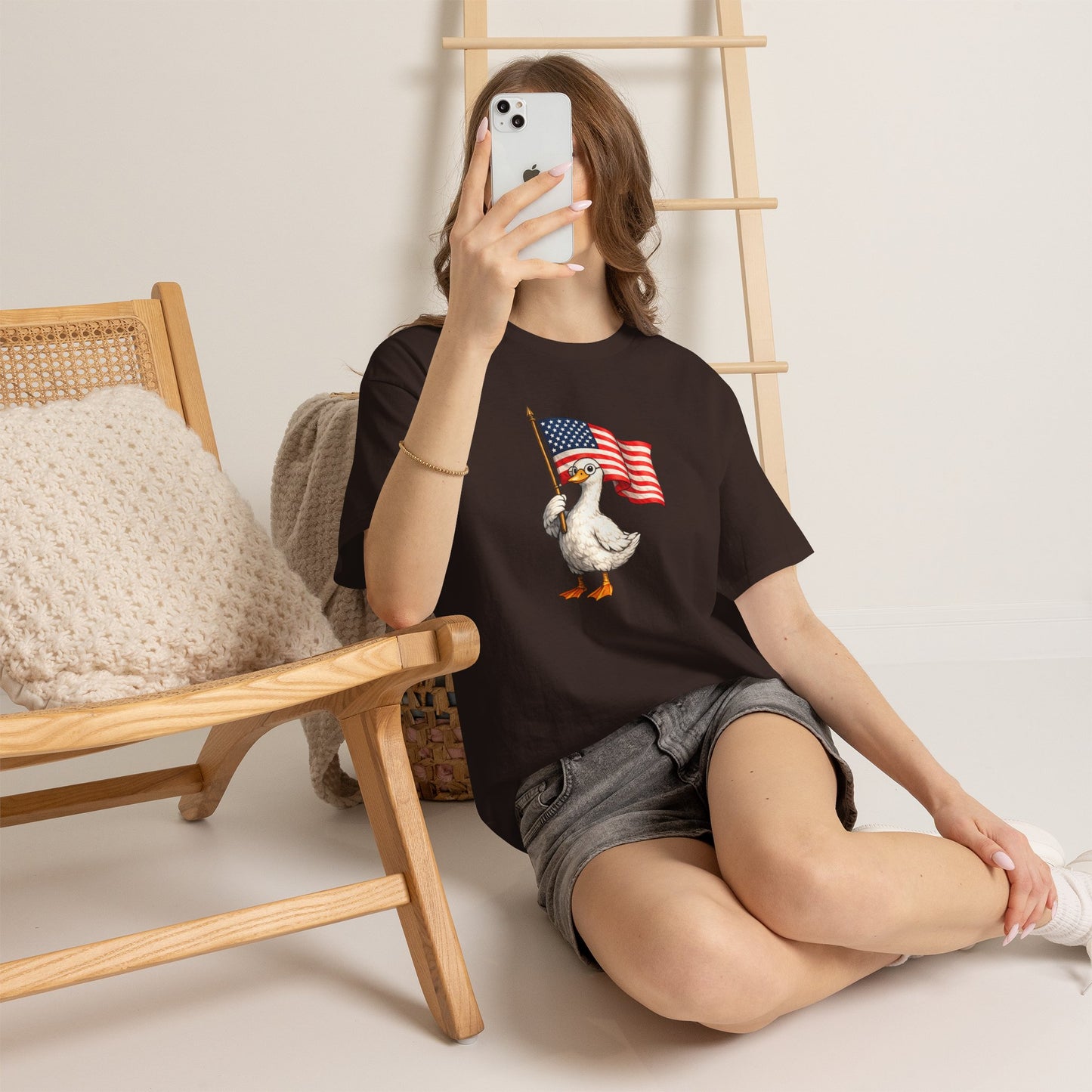 Patriotic Duck T-Shirt – Cute Duck Holding American Flag, 4th of July Tee