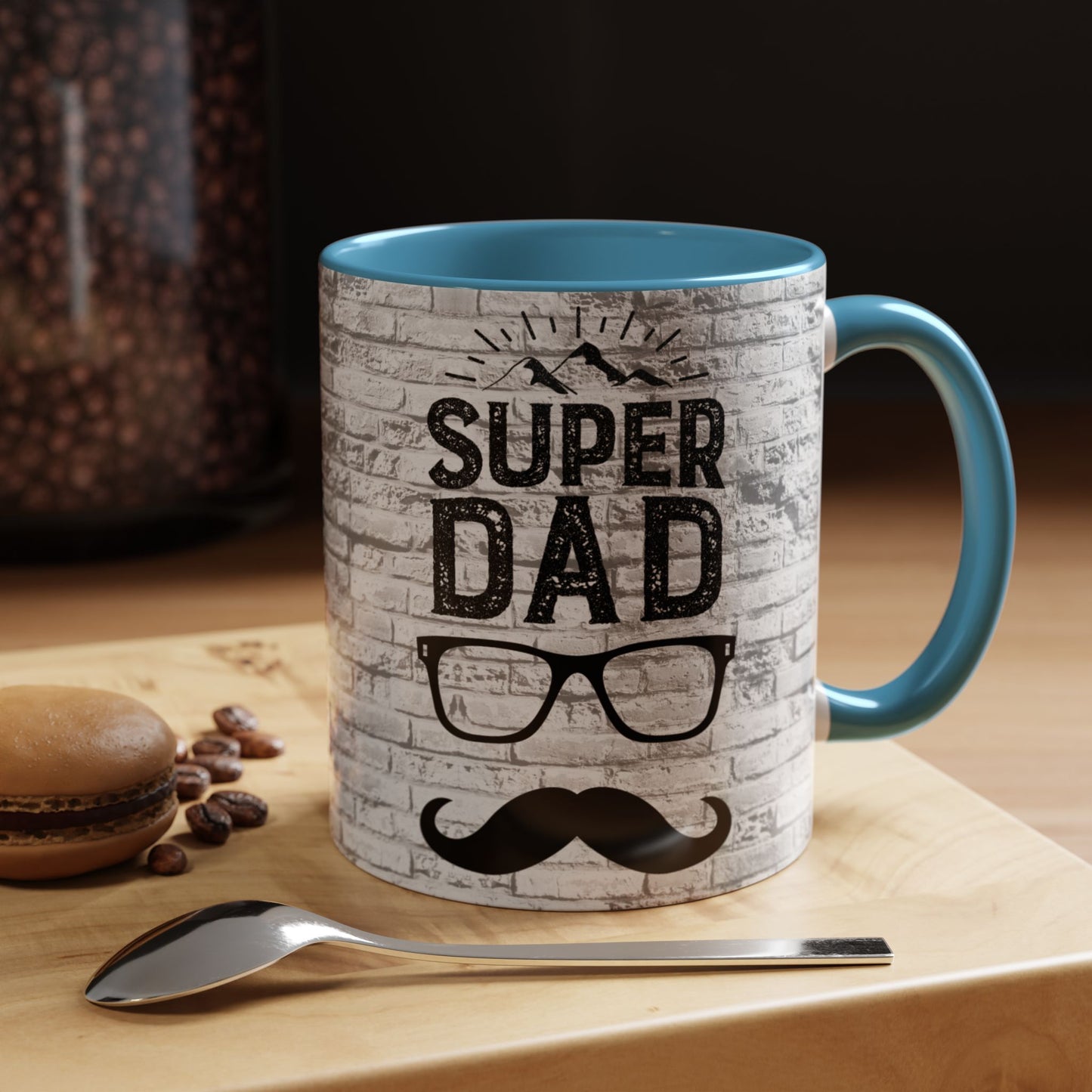 Super Dad Accent Coffee Mug — Father’s Day Mustache & Glasses 11/15oz