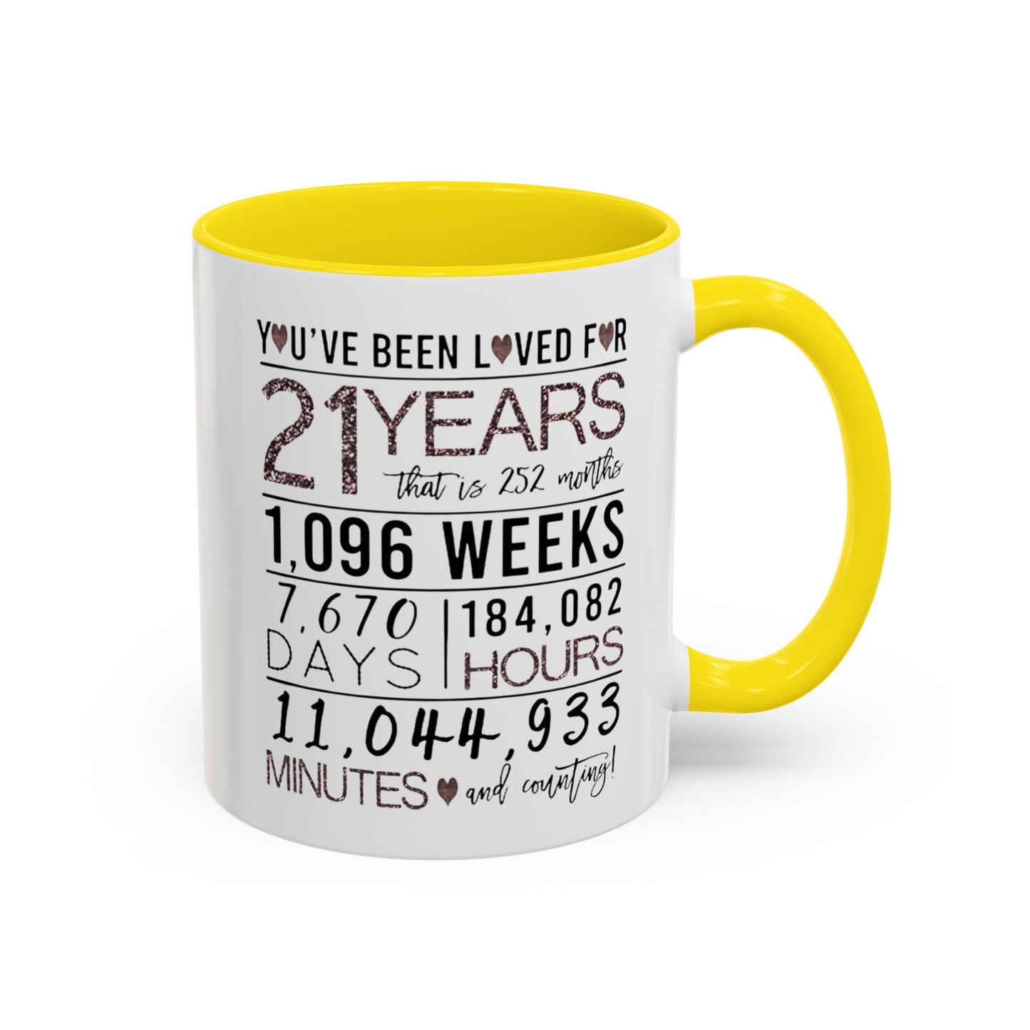 21 Years Loved Anniversary Coffee Mug — "You've Been Loved for 21 Years" Accent Mug (11/15oz)