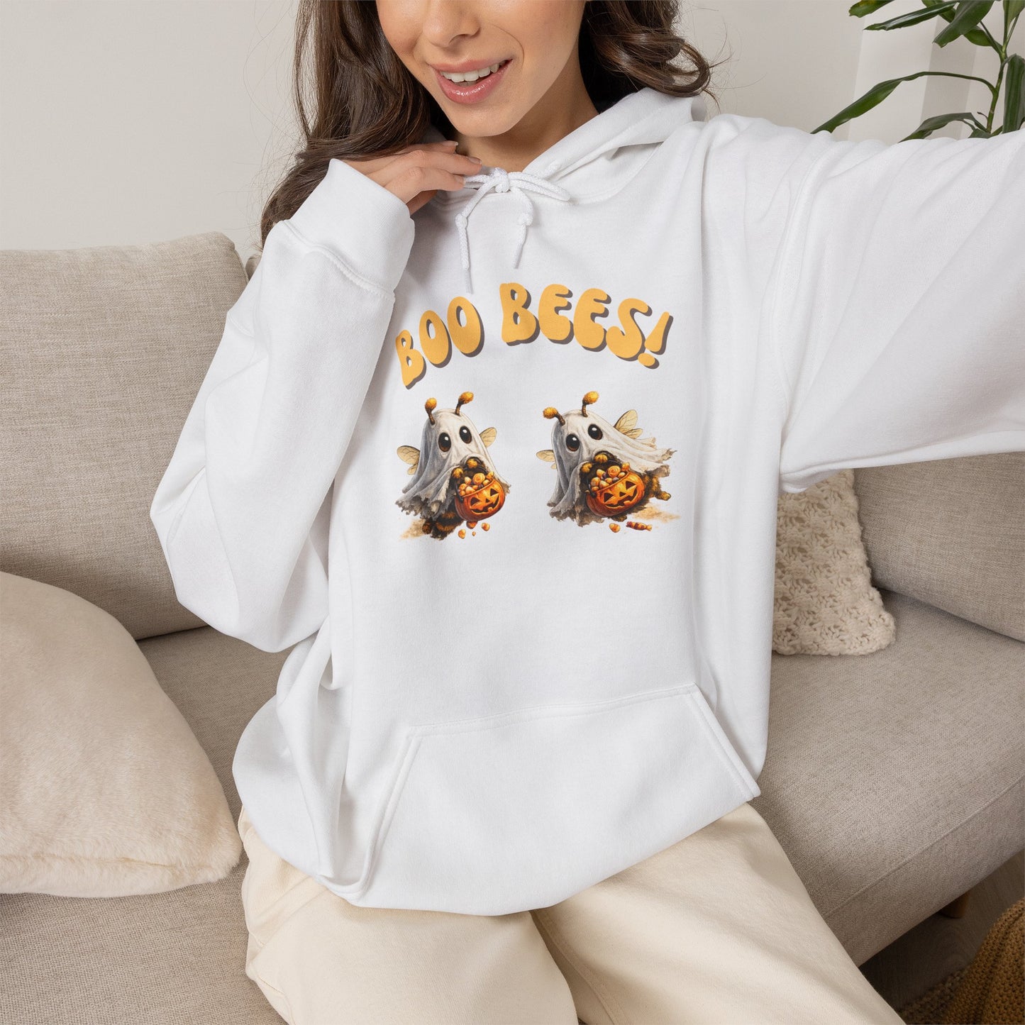 Halloween 'Boo Bees' Hoodie – Cute Ghost Bee Pumpkin Graphic Sweatshirt