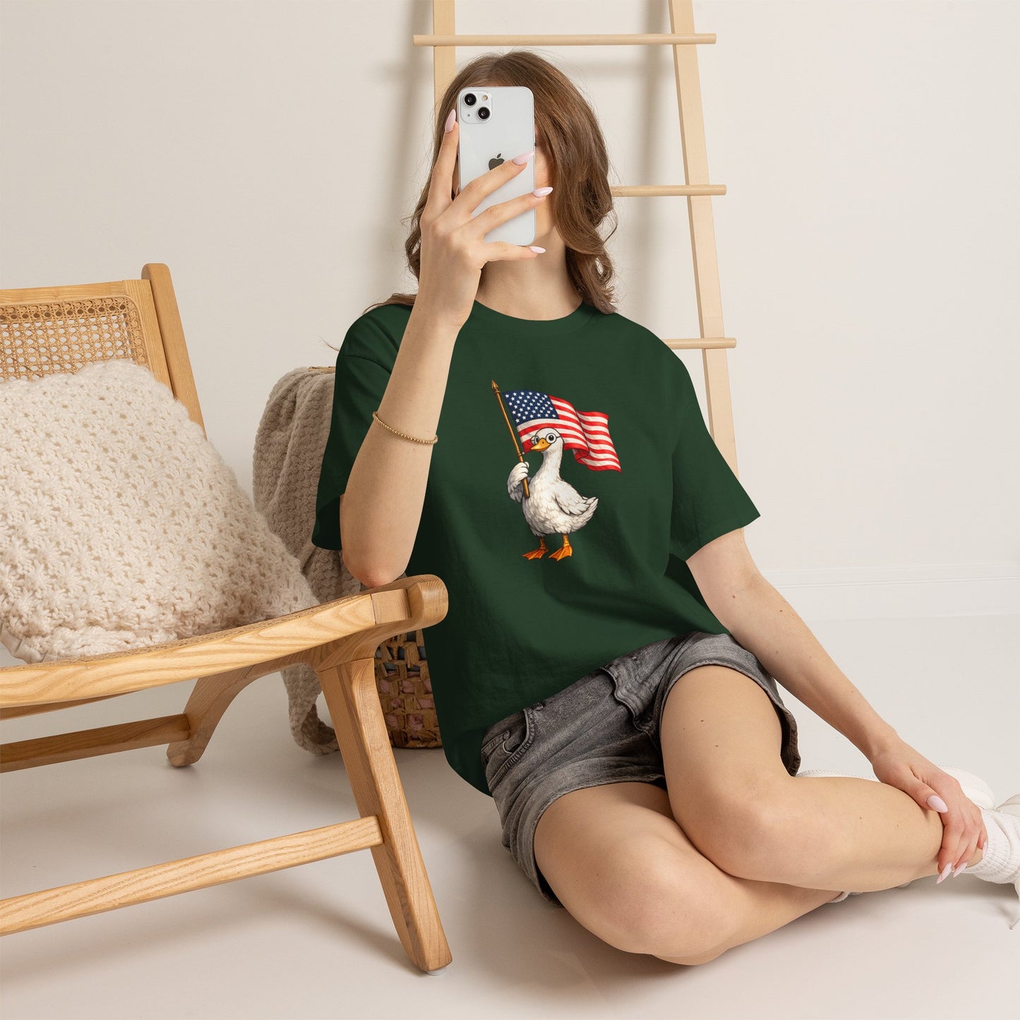 Patriotic Duck T-Shirt – Cute Duck Holding American Flag, 4th of July Tee