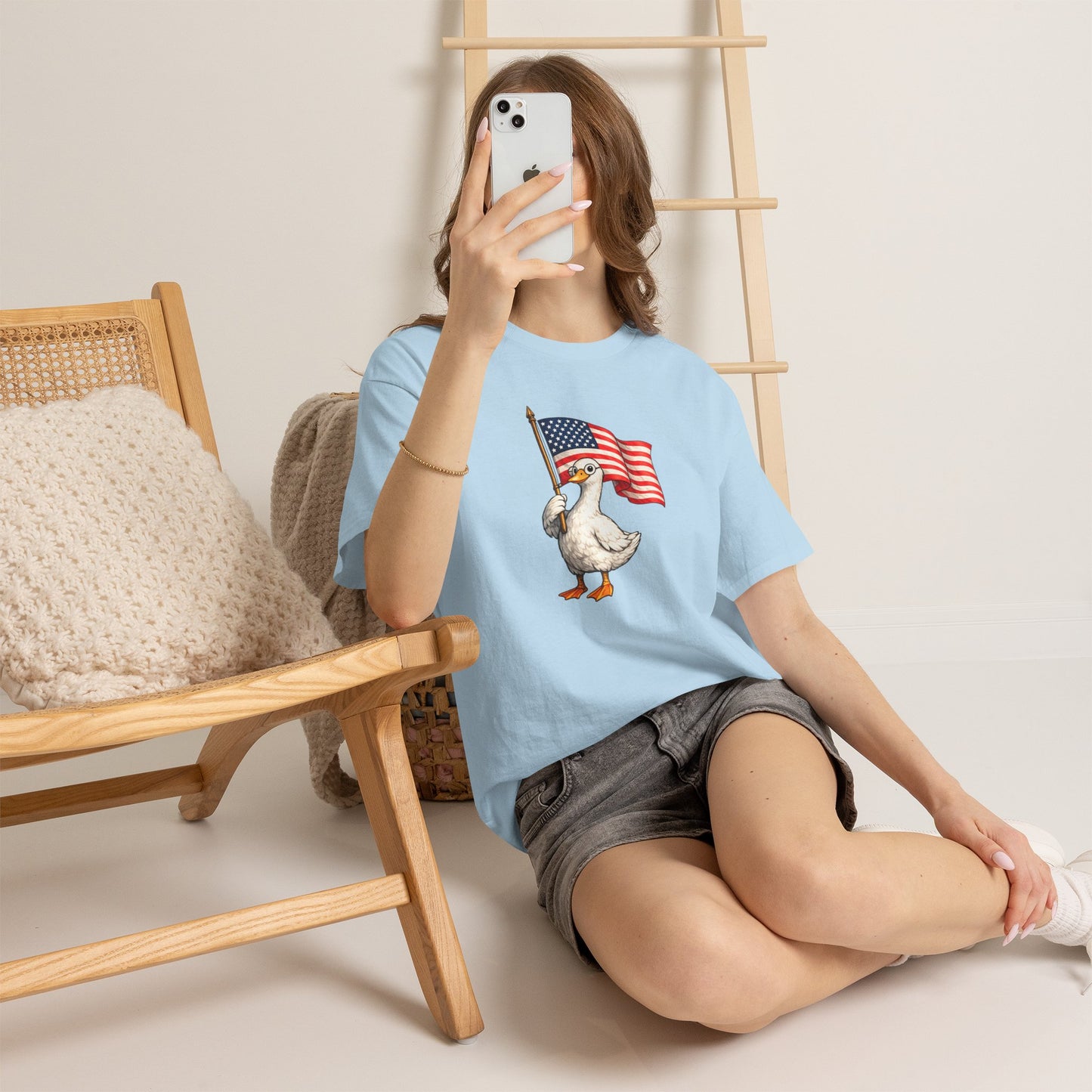Patriotic Duck T-Shirt – Cute Duck Holding American Flag, 4th of July Tee