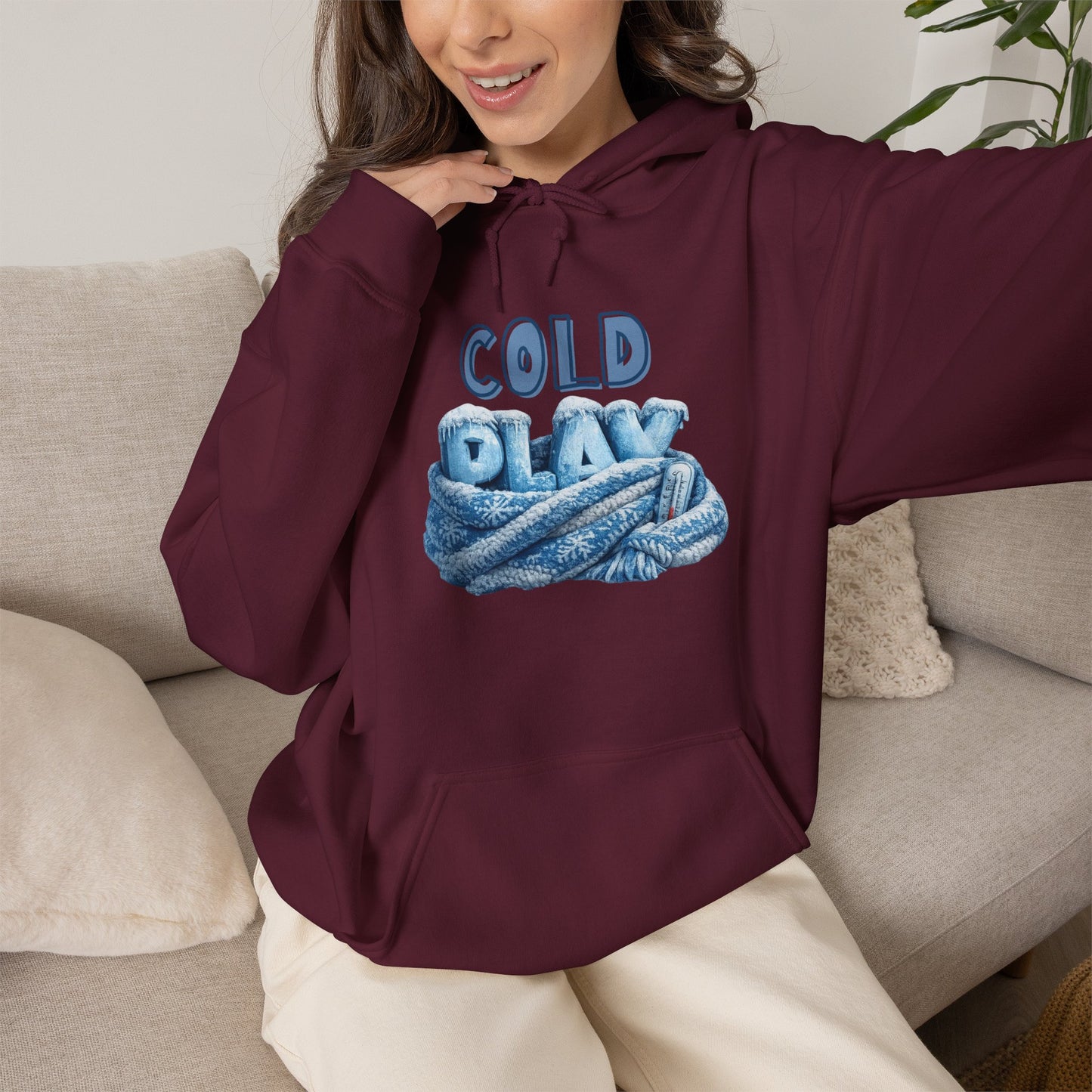 Cold Play Rope Graphic Hoodie – Blue Text & Knot Design, Cozy Band-Inspired Pullover