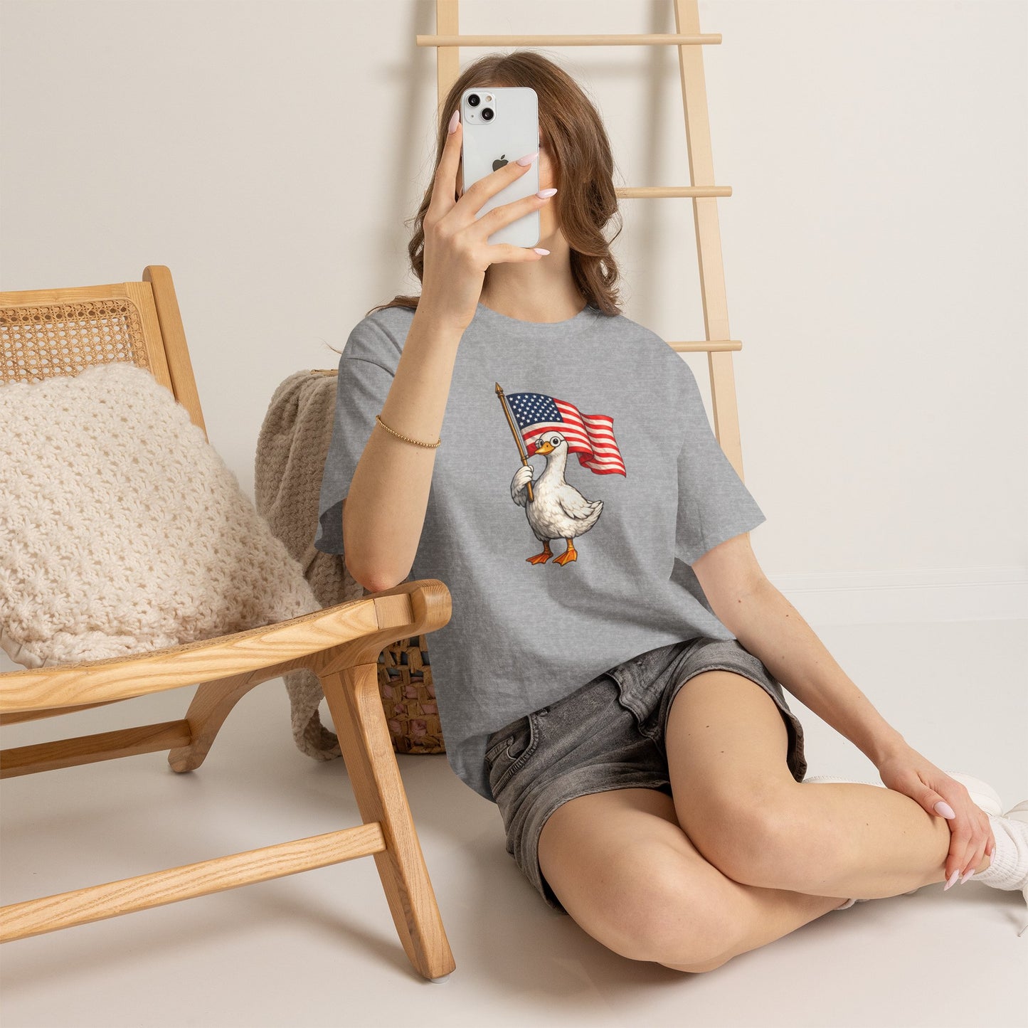 Patriotic Duck T-Shirt – Cute Duck Holding American Flag, 4th of July Tee