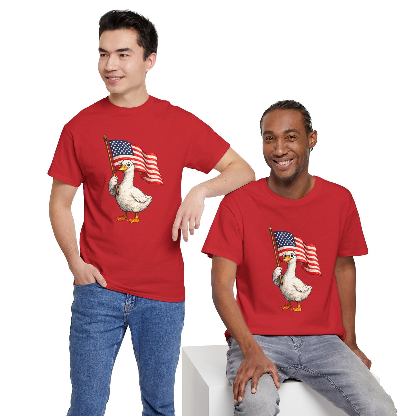 Patriotic Duck T-Shirt – Cute Duck Holding American Flag, 4th of July Tee