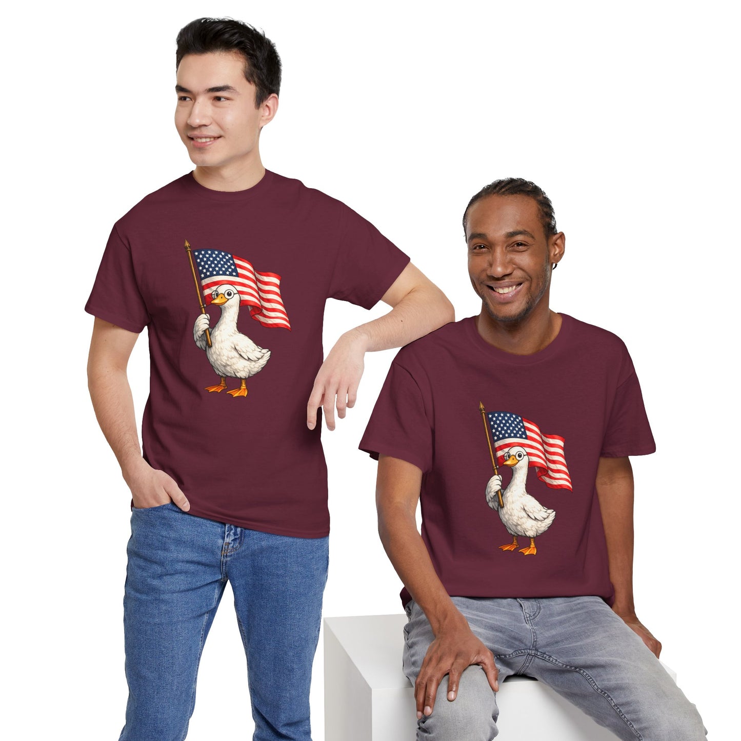 Patriotic Duck T-Shirt – Cute Duck Holding American Flag, 4th of July Tee