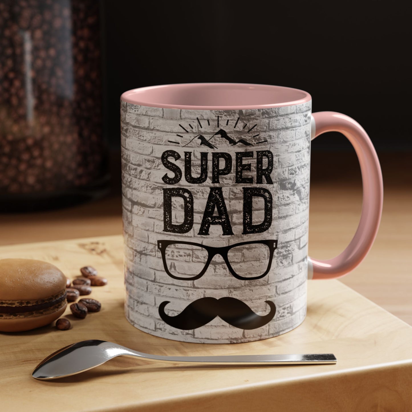 Super Dad Accent Coffee Mug — Father’s Day Mustache & Glasses 11/15oz