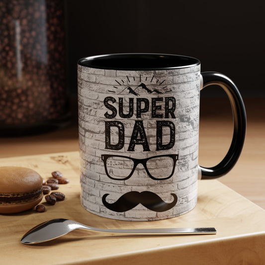 Super Dad Accent Coffee Mug — Father’s Day Mustache & Glasses 11/15oz