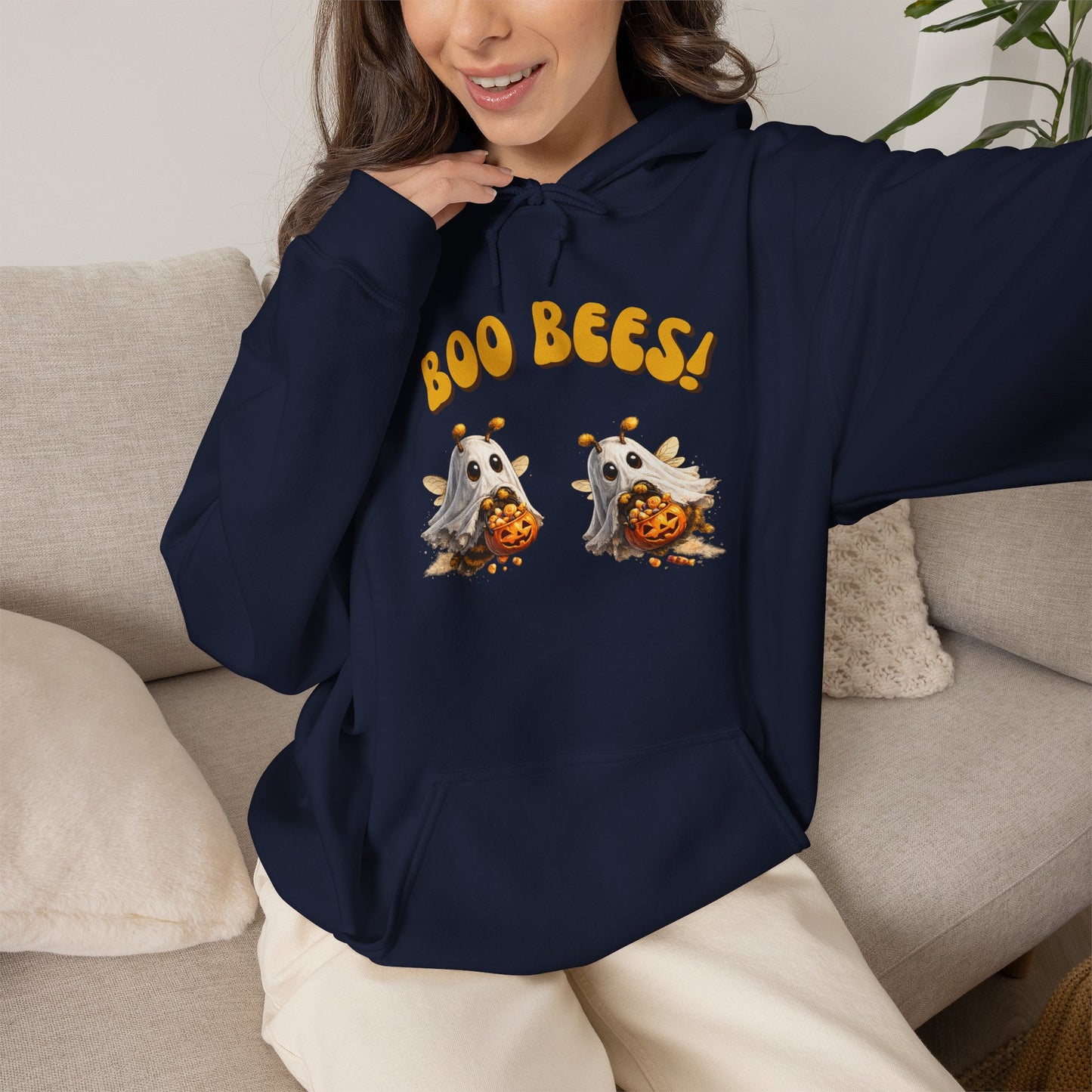 Halloween 'Boo Bees' Hoodie – Cute Ghost Bee Pumpkin Graphic Sweatshirt