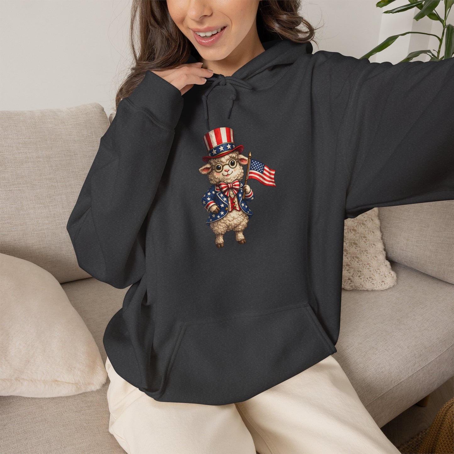 Patriotic Sheep Hoodie — Vintage Uncle Sam Sheep Holding American Flag