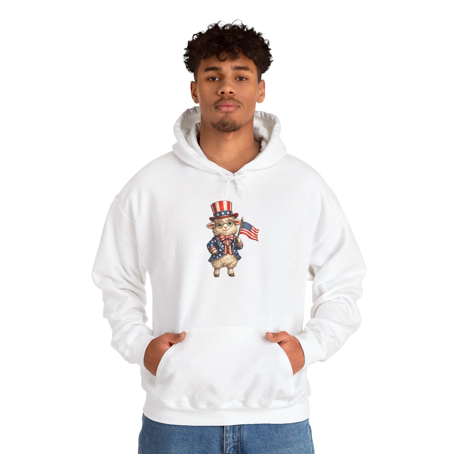 Patriotic Sheep Hoodie — Vintage Uncle Sam Sheep Holding American Flag