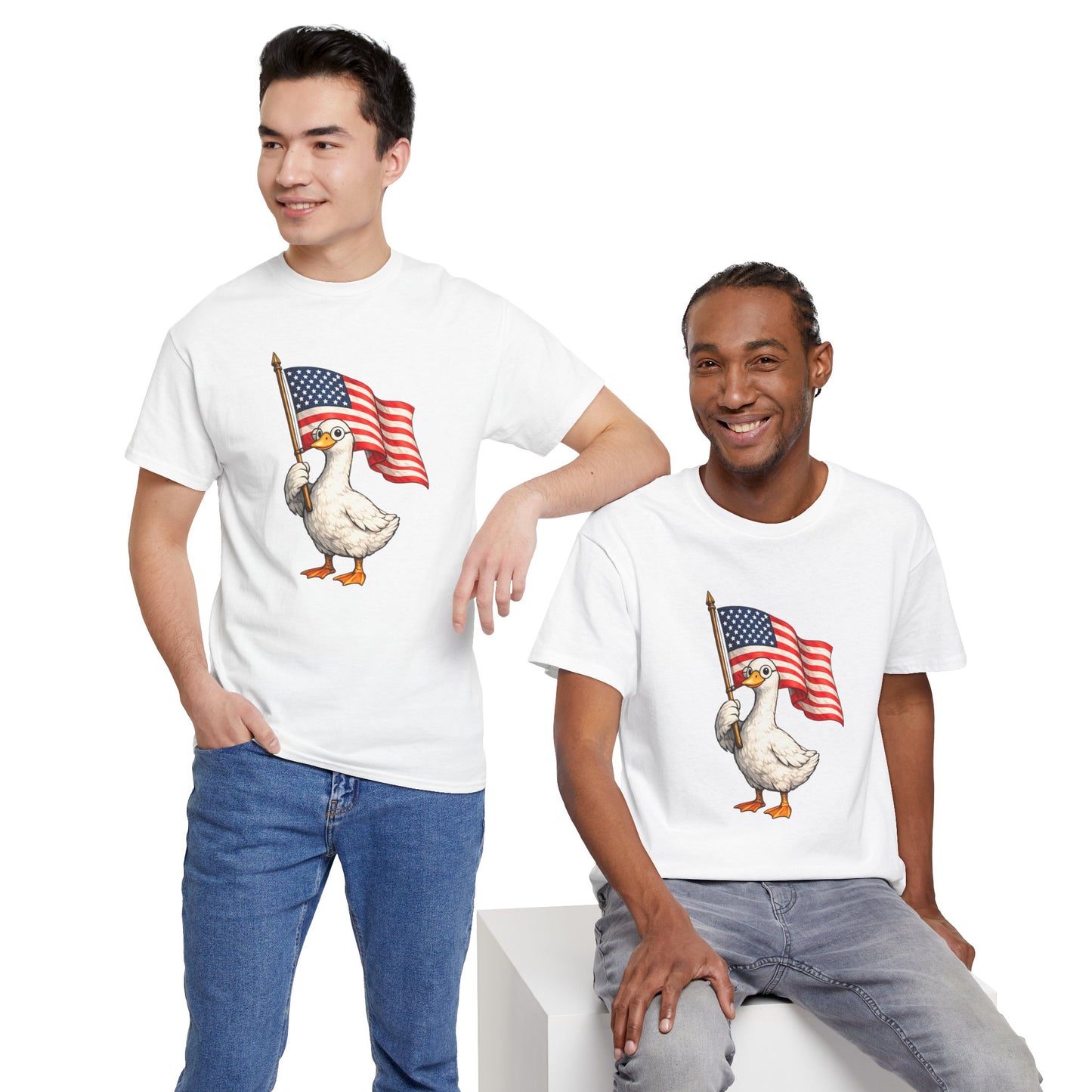 Patriotic Duck T-Shirt – Cute Duck Holding American Flag, 4th of July Tee