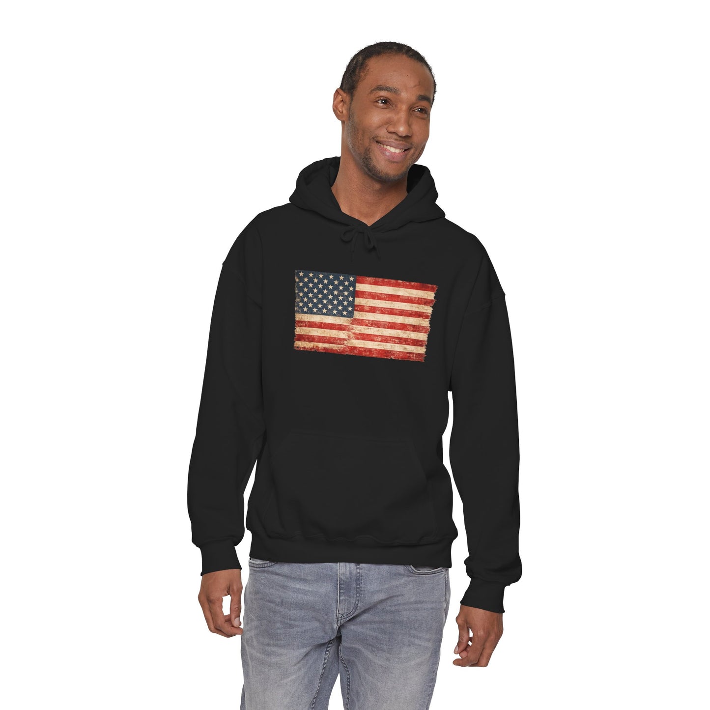 Vintage American Flag Hoodie - Distressed USA Patriotic Pullover