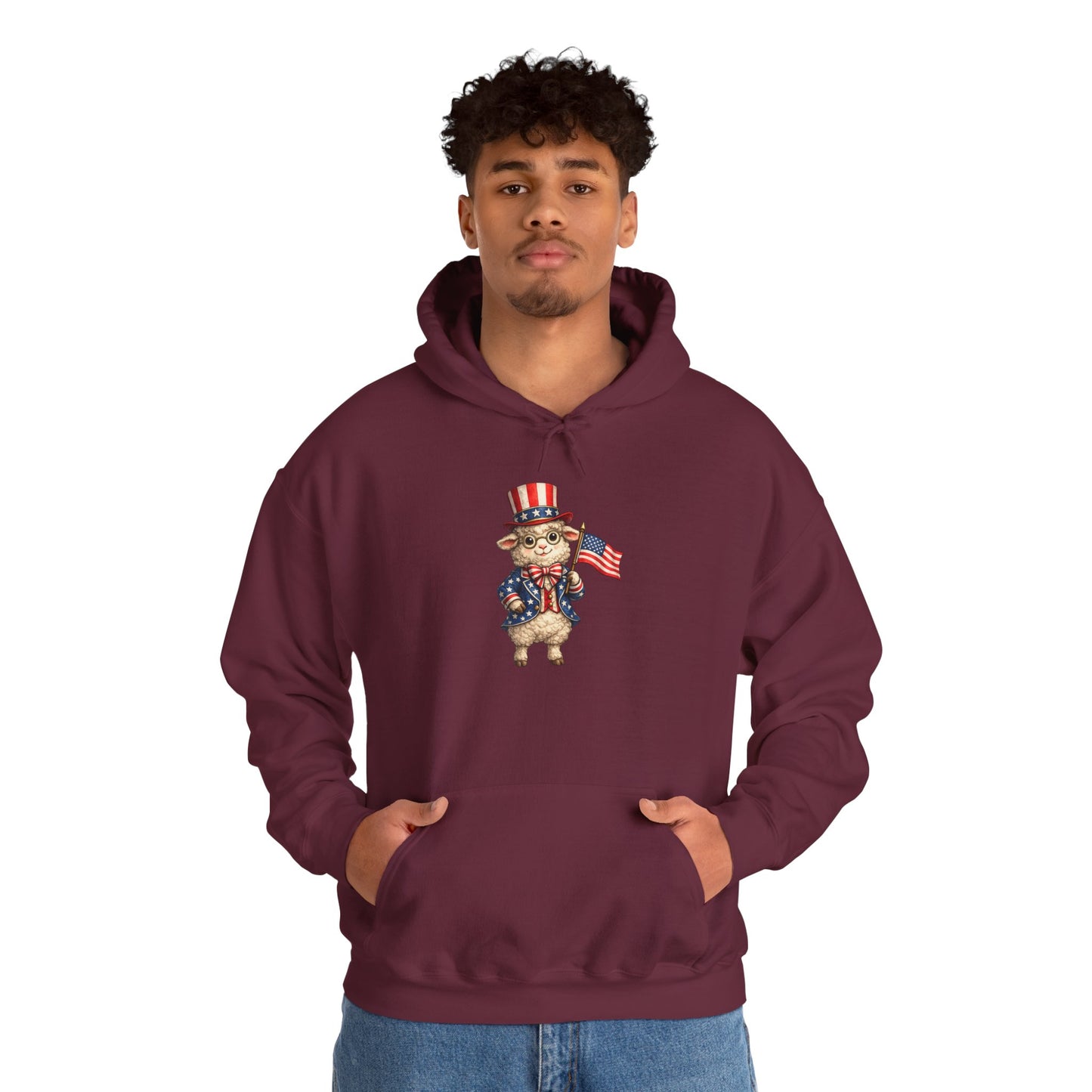 Patriotic Sheep Hoodie — Vintage Uncle Sam Sheep Holding American Flag