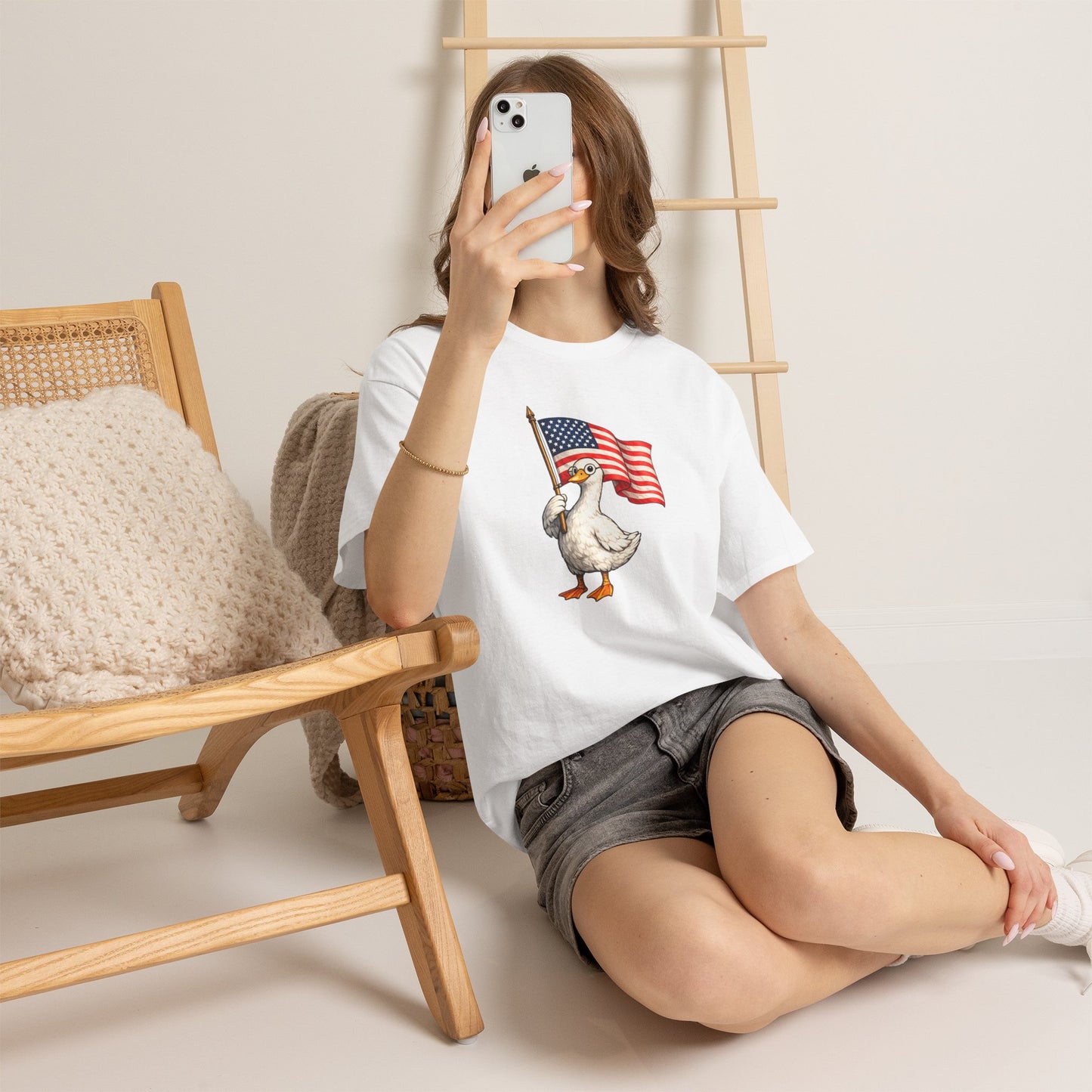 Patriotic Duck T-Shirt – Cute Duck Holding American Flag, 4th of July Tee