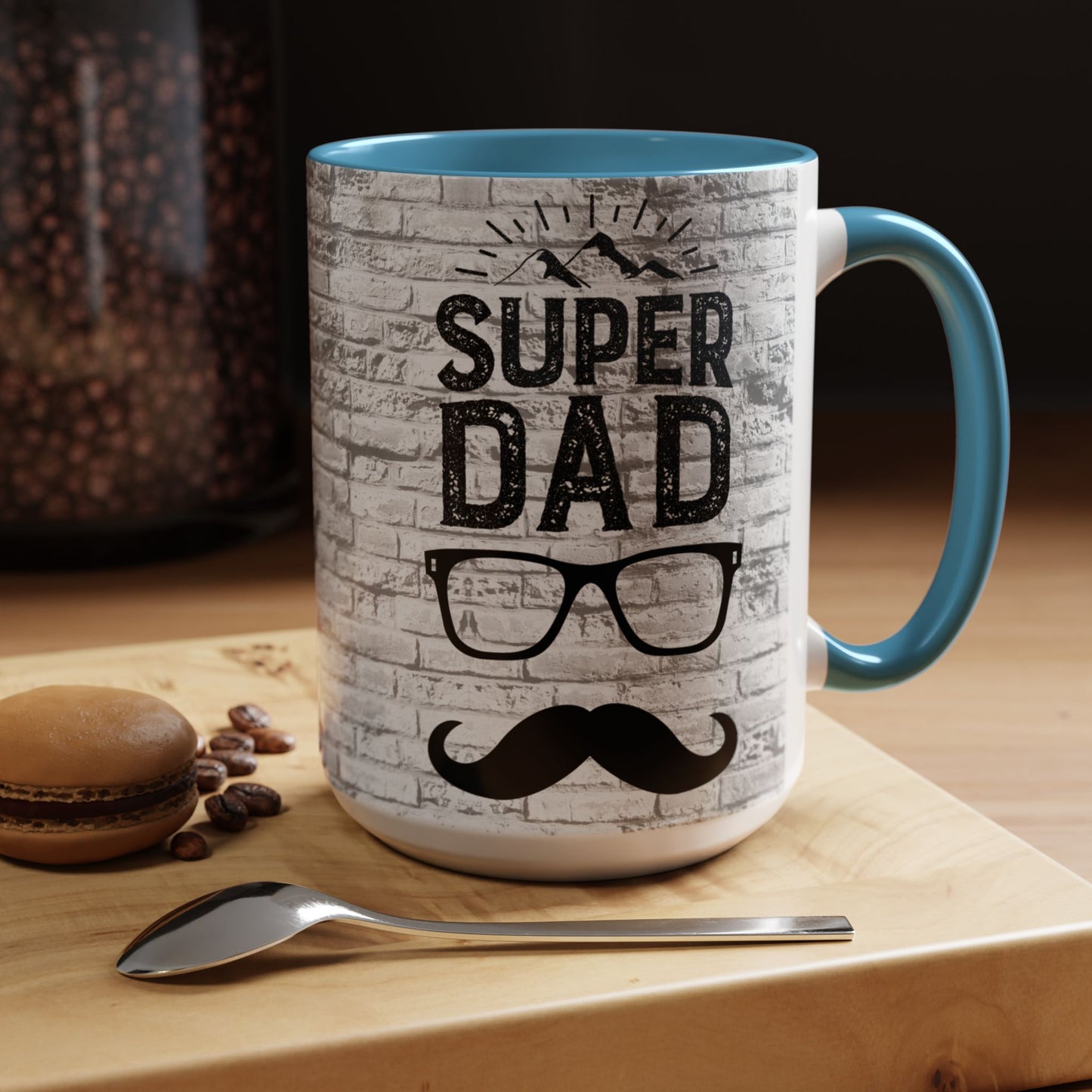 Super Dad Accent Coffee Mug — Father’s Day Mustache & Glasses 11/15oz