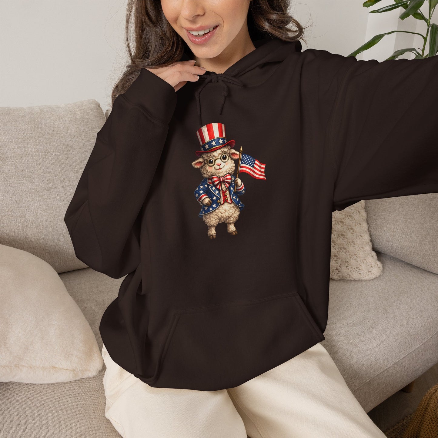 Patriotic Sheep Hoodie — Vintage Uncle Sam Sheep Holding American Flag
