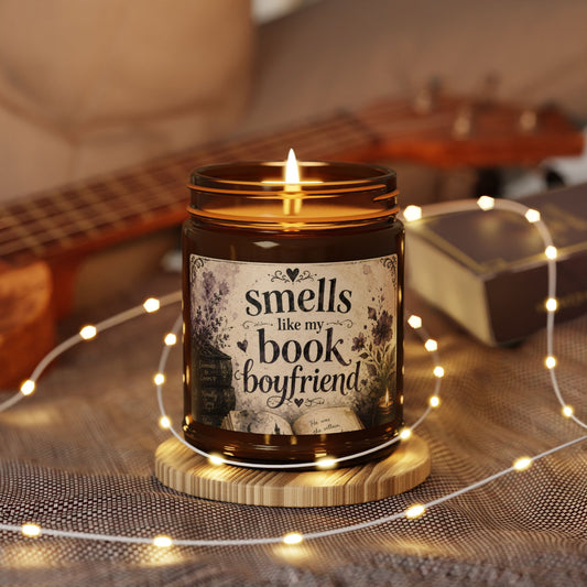 Book Lover Soy Candle — “Smells Like My Book Boyfriend” Amber Jar
